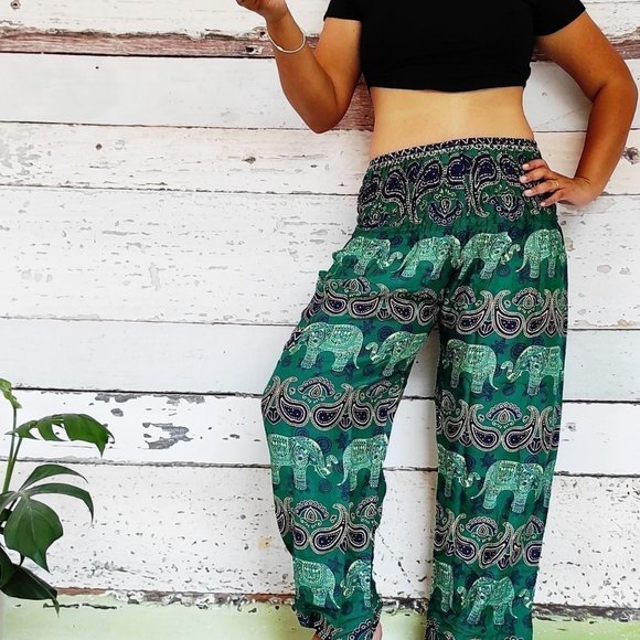 Green and blue elephant harem pants - Picture 3 of 4
